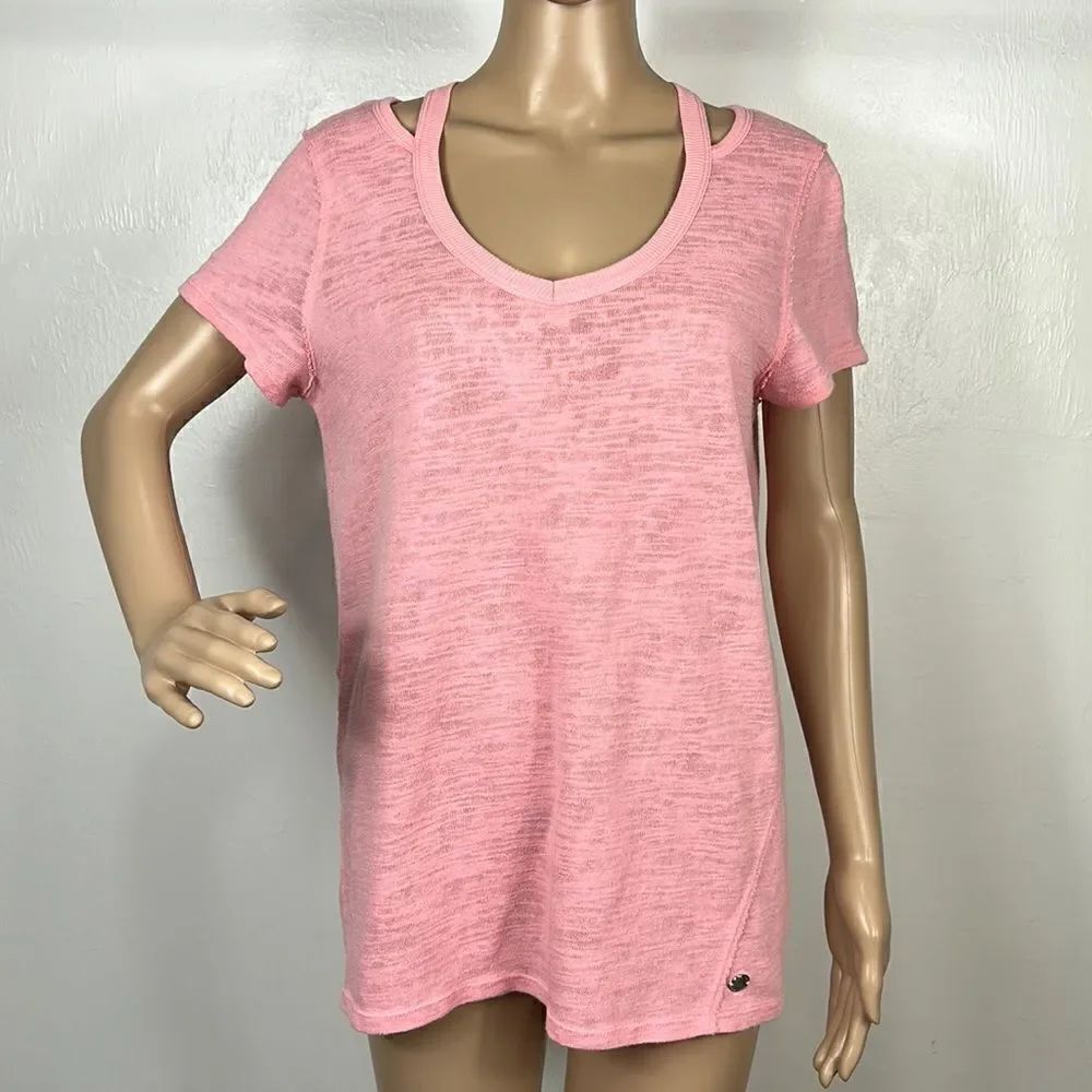 Calvin Klein Pink Cotton Short Sleeve Cut Outs T-shirt Top Size M